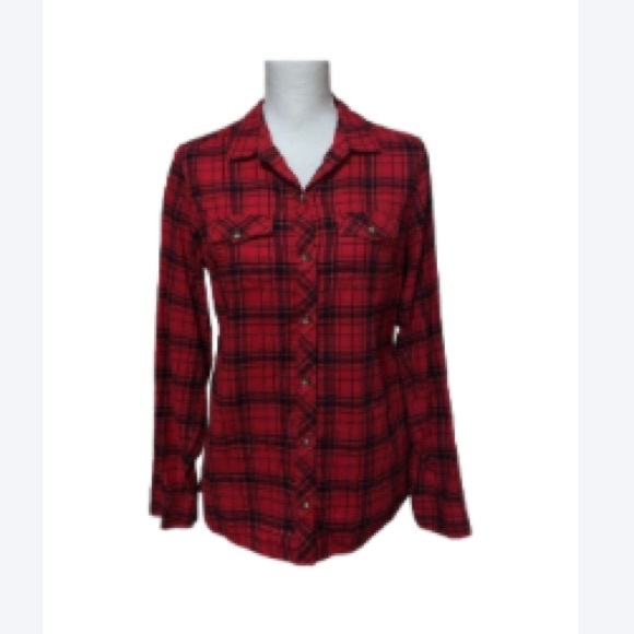 Eddie Bauer Women’s Cotton Long sleeve Shirt Button Down Red and Black Plaid - Picture 1 of 4